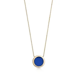 Tiffany & Co. Tiffany T Circle Pendant in Yellow Gold with Blue Agate and Diamonds | ^ Necklaces & Pendants|Gifts for Her