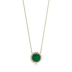 Tiffany & Co. Tiffany T Circle Pendant in Yellow Gold with Green Agate and Diamonds | ^ Necklaces & Pendants|Gold Jewelry