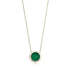 Tiffany & Co. Tiffany T Circle Pendant in Yellow Gold with Green Agate and Diamonds | ^ Necklaces & Pendants|Gold Jewelry