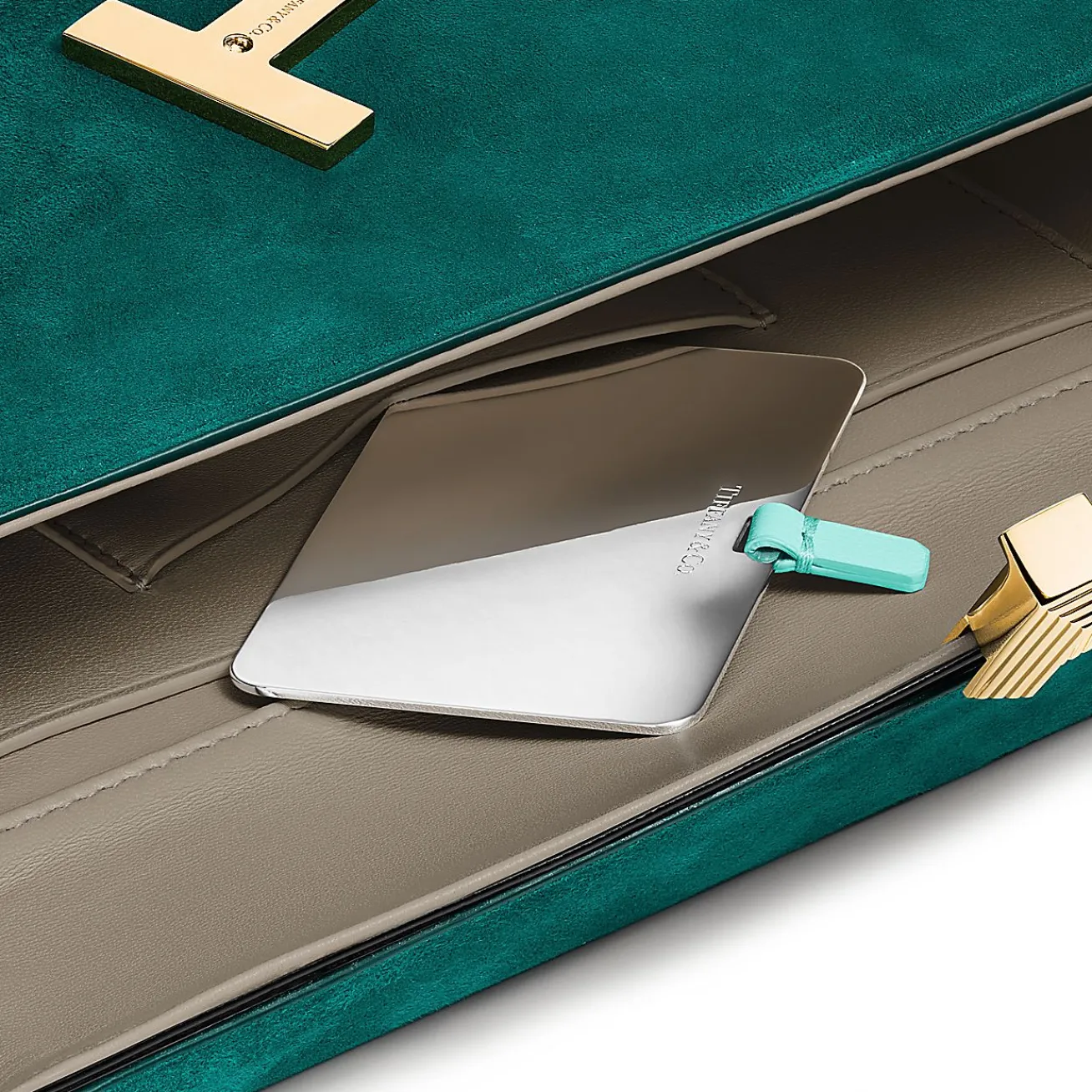 Tiffany & Co. Tiffany T Clutch in Emerald Green Suede | ^Women Bags|Women's Accessories