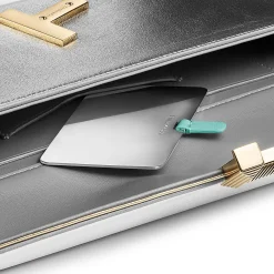 Tiffany & Co. Tiffany T Clutch in Silver-colored Leather on a Chain | ^Women Bags|Women's Accessories