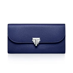 Tiffany & Co. Tiffany T Deco Continental Wallet in Sapphire Blue Leather | ^Women Small Leather Goods|Women's Accessories