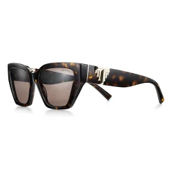 Tiffany & Co. Tiffany T Deco Sunglasses in Tortoise Acetate, Gold-colored Metal & Brown Lenses | ^Women Tiffany T|Sunglasses