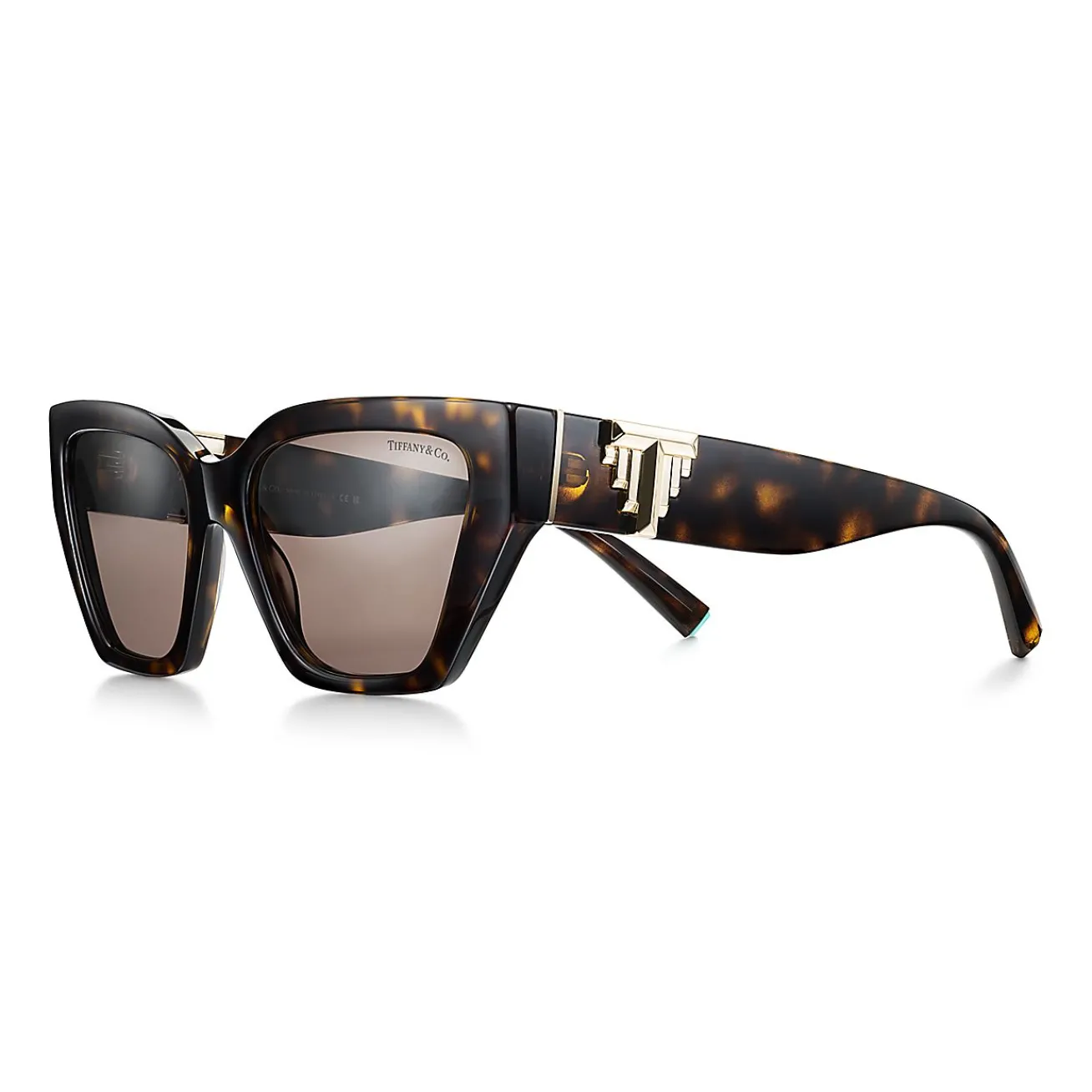 Tiffany & Co. Tiffany T Deco Sunglasses in Tortoise Acetate, Gold-colored Metal & Brown Lenses | ^Women Tiffany T|Sunglasses
