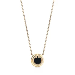 Tiffany & Co. Tiffany T diamond and black onyx circle pendant in 18k gold, small. | ^ Necklaces & Pendants|Men's Jewelry