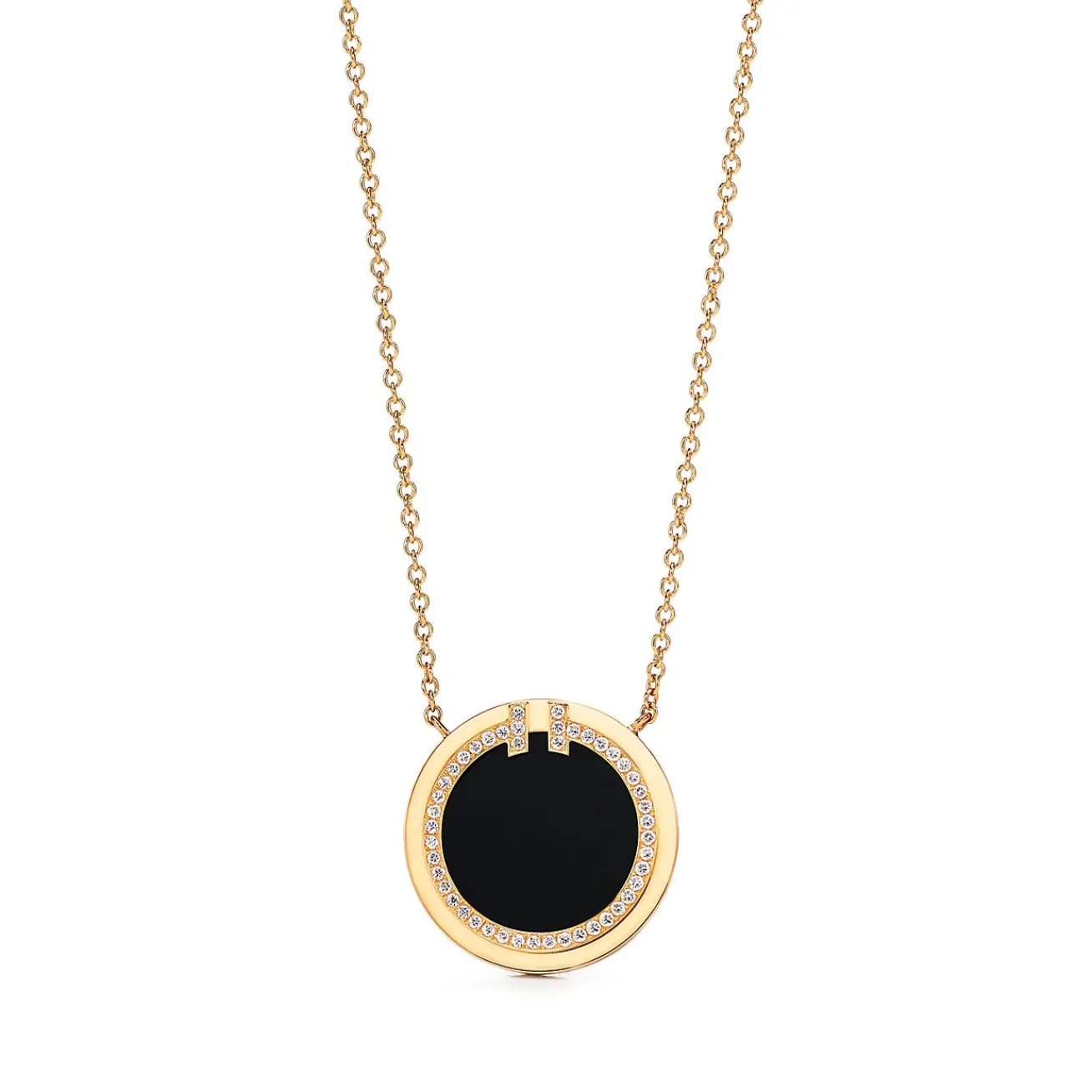 Tiffany & Co. Tiffany T diamond and black onyx circle pendant in 18k gold. | ^ Necklaces & Pendants|Men's Jewelry