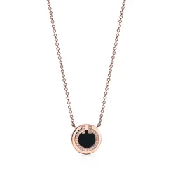 Tiffany & Co. Tiffany T diamond and black onyx circle pendant in 18k rose gold, small. | ^ Necklaces & Pendants|Men's Jewelry