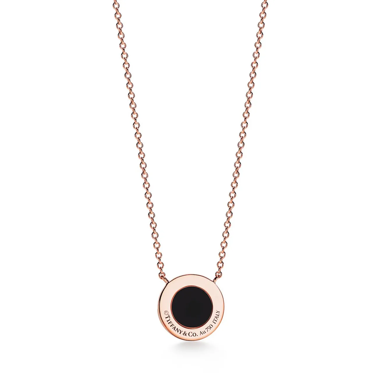 Tiffany & Co. Tiffany T diamond and black onyx circle pendant in 18k rose gold, small. | ^ Necklaces & Pendants|Men's Jewelry