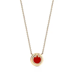 Tiffany & Co. Tiffany T diamond and carnelian circle pendant in 18k gold, small. | ^ Necklaces & Pendants|Diamond Jewelry