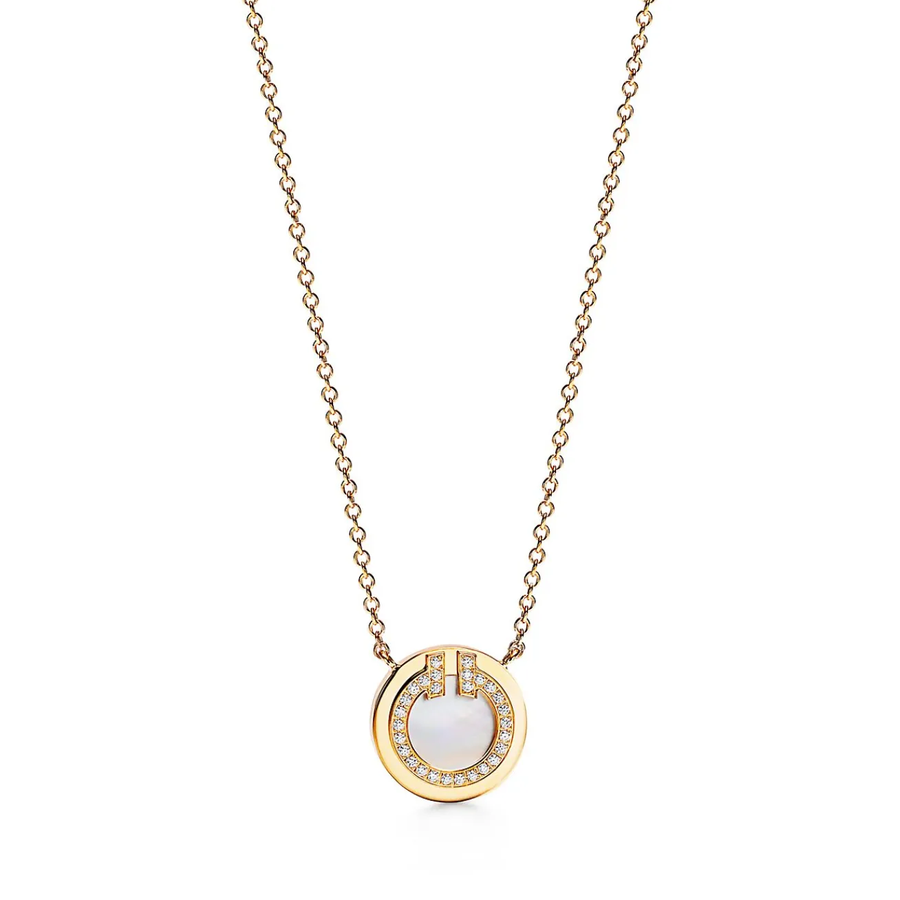Tiffany & Co. Tiffany T diamond and mother-of-pearl circle pendant in 18k gold, small. | ^ Necklaces & Pendants|Gold Jewelry