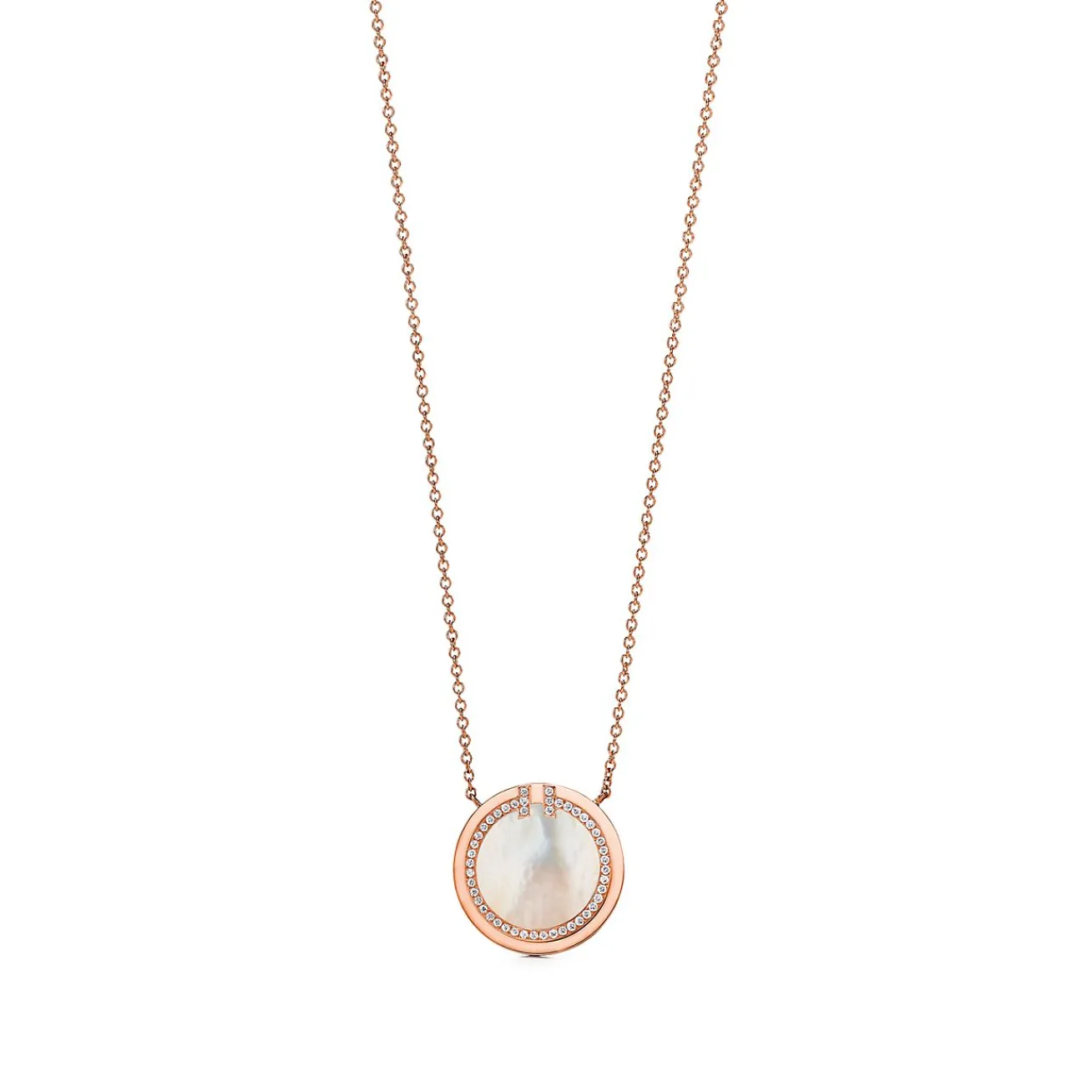 Tiffany & Co. Tiffany T diamond and mother-of-pearl circle pendant in 18k rose gold. | ^ Necklaces & Pendants|Gifts for Her