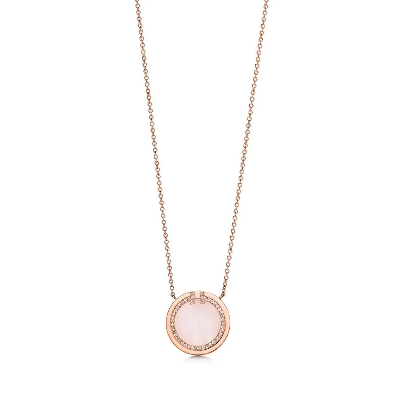 Tiffany & Co. Tiffany T diamond and pink opal circle pendant in 18k rose gold. | ^ Necklaces & Pendants|Rose Gold Jewelry