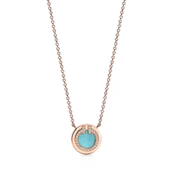 Tiffany & Co. Tiffany T diamond and turquoise circle pendant in 18k rose gold, small. | ^ Necklaces & Pendants|Rose Gold Jewelry