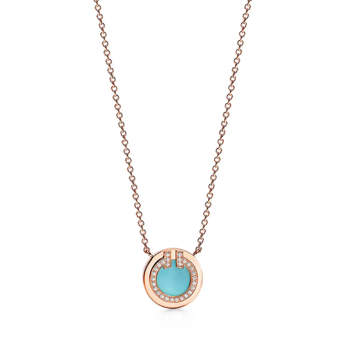 Tiffany & Co. Tiffany T diamond and turquoise circle pendant in 18k rose gold, small. | ^ Necklaces & Pendants|Rose Gold Jewelry
