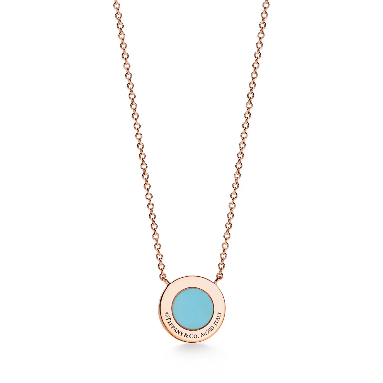 Tiffany & Co. Tiffany T diamond and turquoise circle pendant in 18k rose gold, small. | ^ Necklaces & Pendants|Rose Gold Jewelry