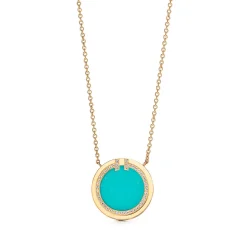 Tiffany & Co. Tiffany T diamond and turquoise circle pendant in 18k gold. | ^ Necklaces & Pendants|Gold Jewelry