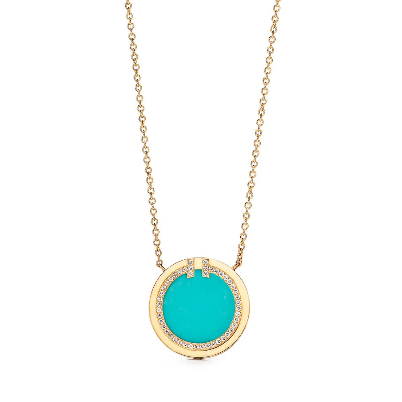 Tiffany & Co. Tiffany T diamond and turquoise circle pendant in 18k gold. | ^ Necklaces & Pendants|Gold Jewelry
