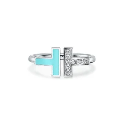 Tiffany & Co. Tiffany T diamond and turquoise wire ring in 18k white gold. | ^ Rings|Gifts for Her