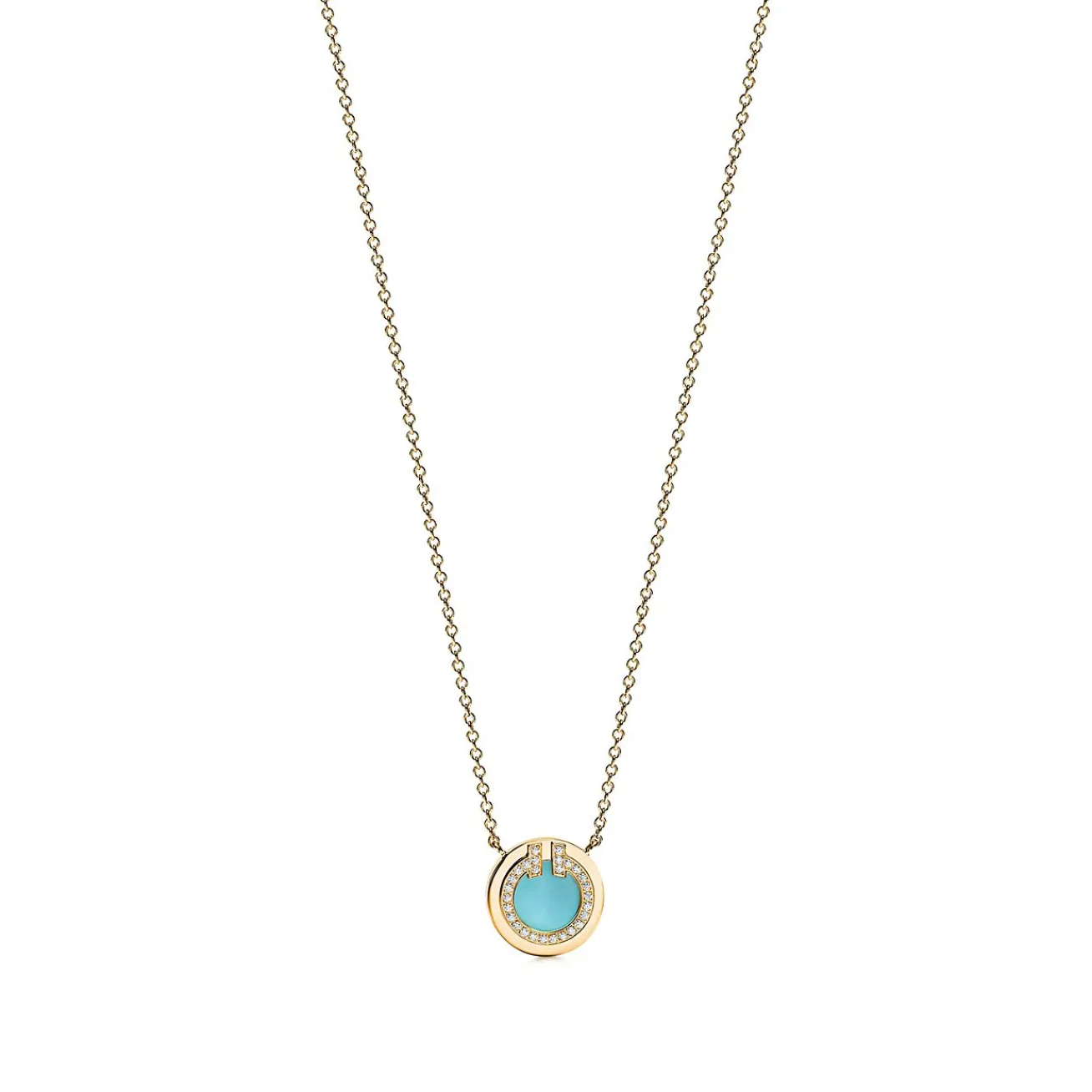 Tiffany & Co. Tiffany T diamond and turquoise circle pendant in 18k gold, small. | ^ Necklaces & Pendants|Gold Jewelry