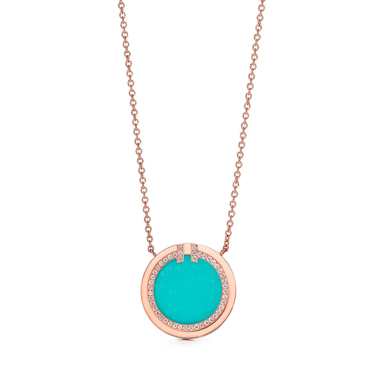 Tiffany & Co. Tiffany T diamond and turquoise circle pendant in 18k rose gold. | ^ Necklaces & Pendants|Rose Gold Jewelry