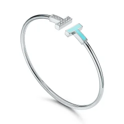 Tiffany & Co. Tiffany T diamond and turquoise wire bracelet in 18k white gold, medium. | ^ Bracelets|Dainty Jewelry