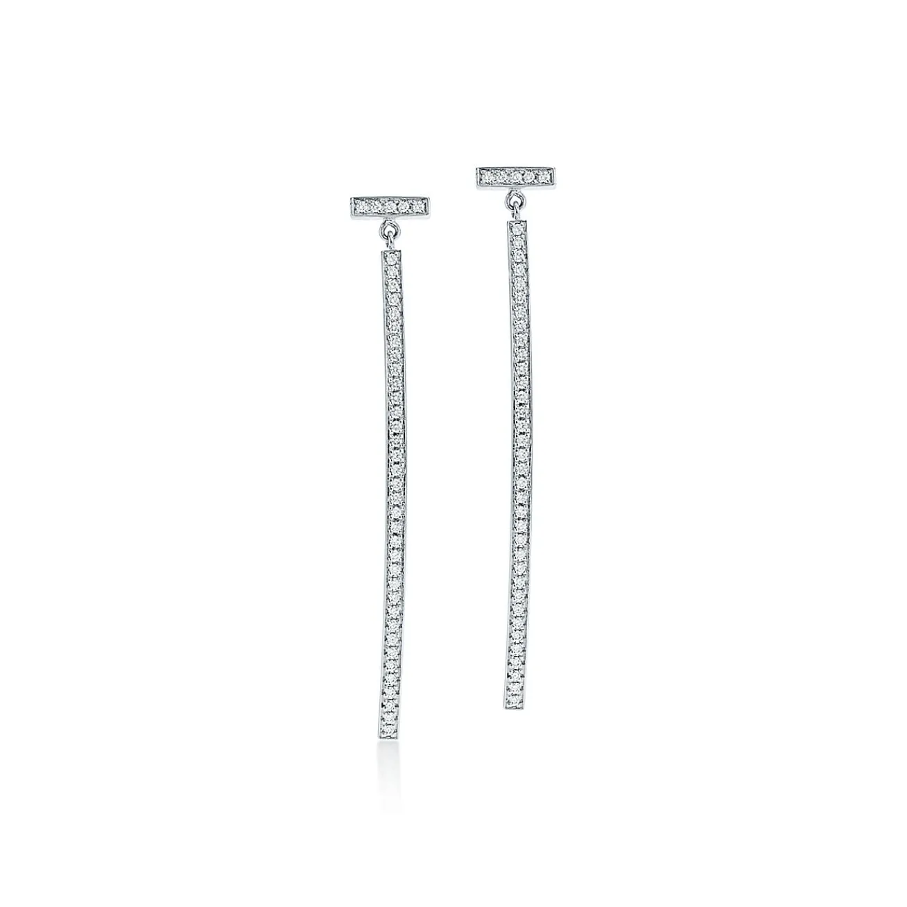 Tiffany & Co. Tiffany T diamond bar earrings in 18k white gold. | ^ Earrings|Diamond Jewelry