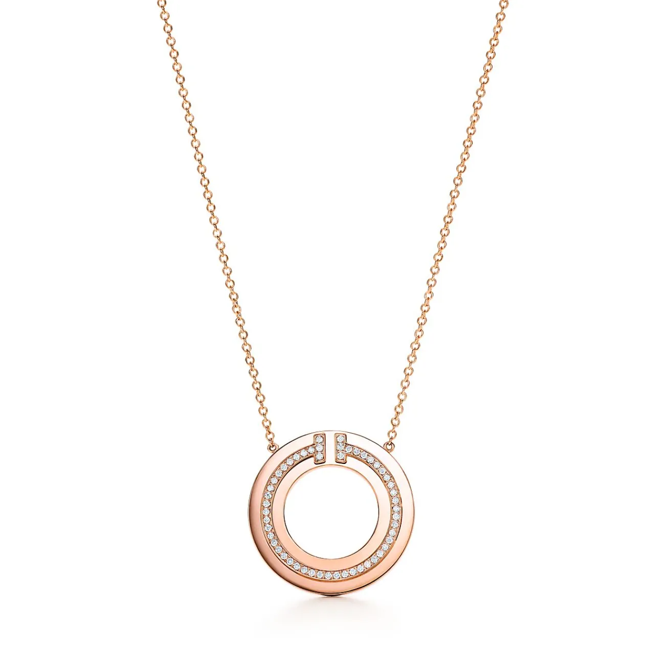 Tiffany & Co. Tiffany T diamond circle pendant in 18k rose gold. | ^ Necklaces & Pendants|Rose Gold Jewelry