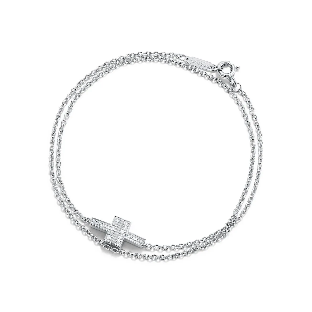 Tiffany & Co. Tiffany T diamond double chain bracelet in 18k white gold, medium. | ^ Bracelets|Diamond Jewelry