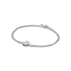 Tiffany & Co. Tiffany T diamond double chain bracelet in 18k white gold, medium. | ^ Bracelets|Diamond Jewelry