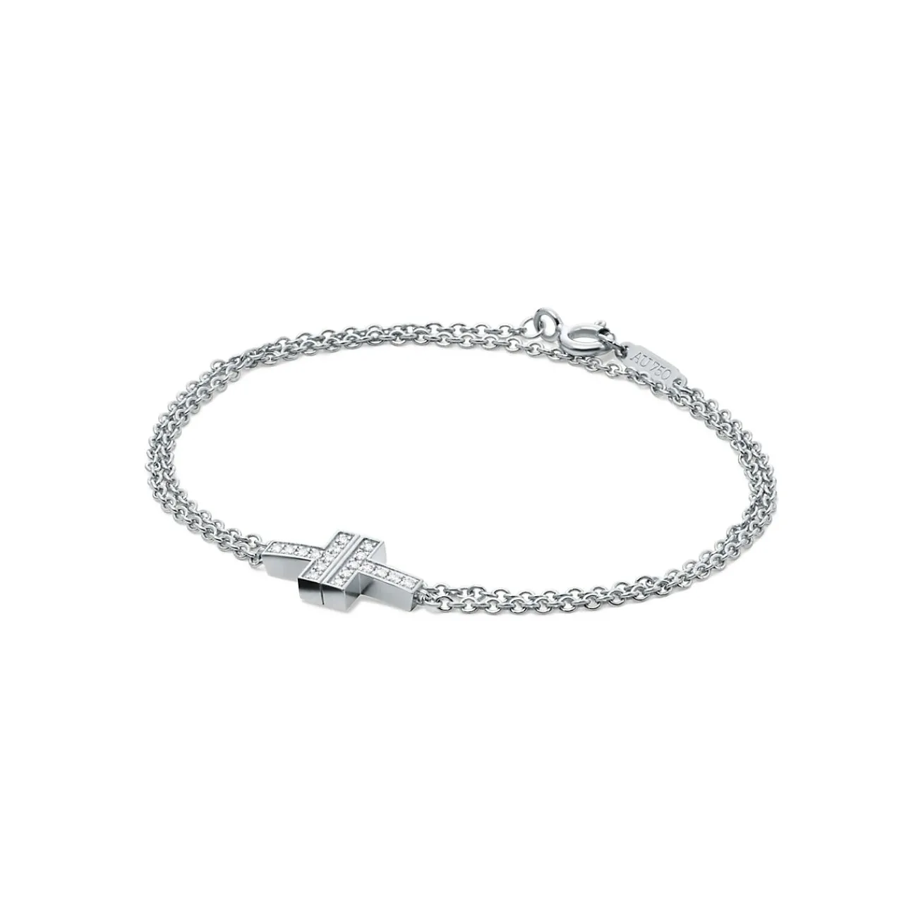 Tiffany & Co. Tiffany T diamond double chain bracelet in 18k white gold, medium. | ^ Bracelets|Diamond Jewelry