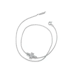 Tiffany & Co. Tiffany T diamond double chain bracelet in 18k white gold, medium. | ^ Bracelets|Diamond Jewelry