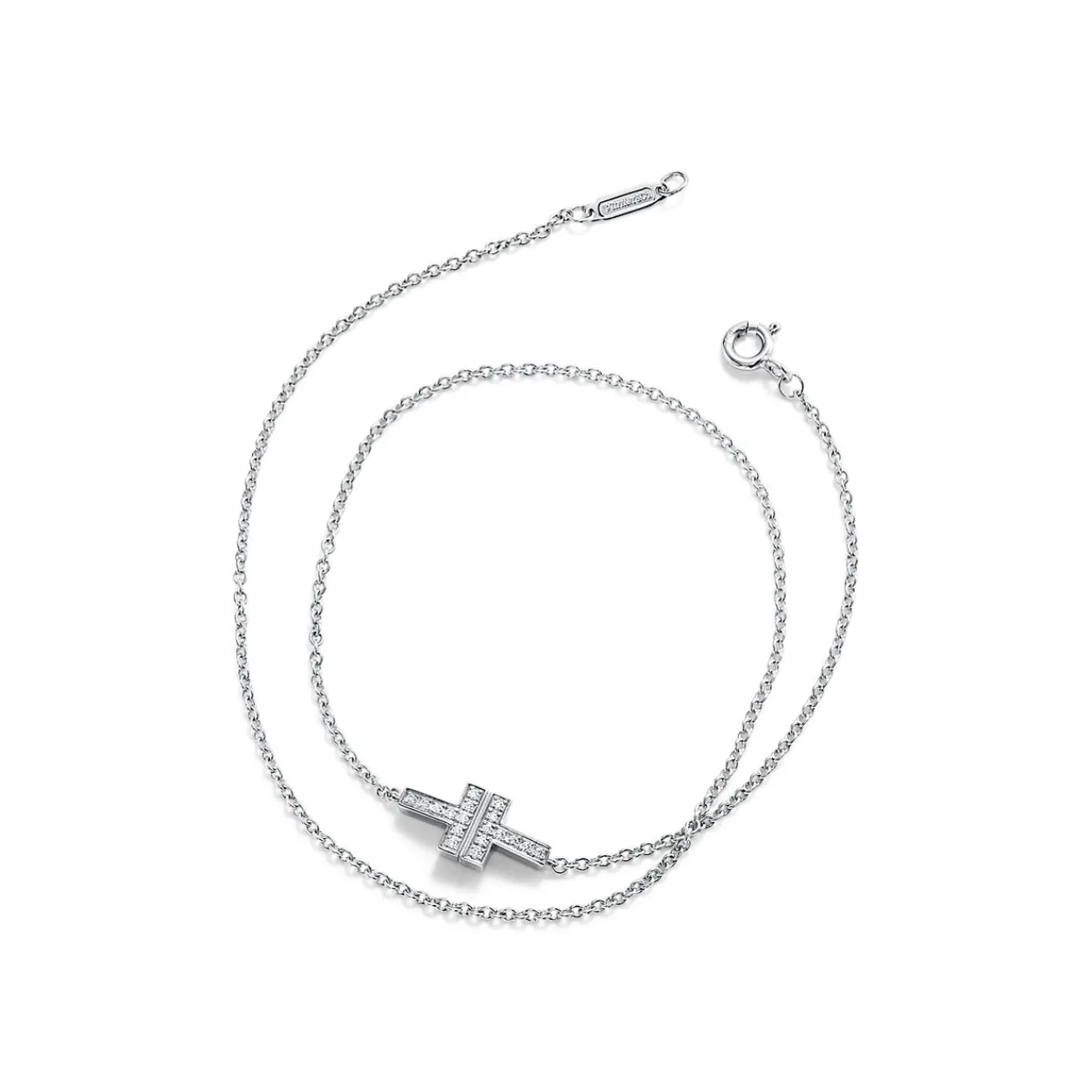 Tiffany & Co. Tiffany T diamond double chain bracelet in 18k white gold, medium. | ^ Bracelets|Diamond Jewelry
