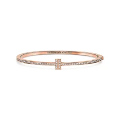 Tiffany & Co. Tiffany T diamond hinged wire bangle in 18k rose gold, medium. | ^ Bracelets|Rose Gold Jewelry