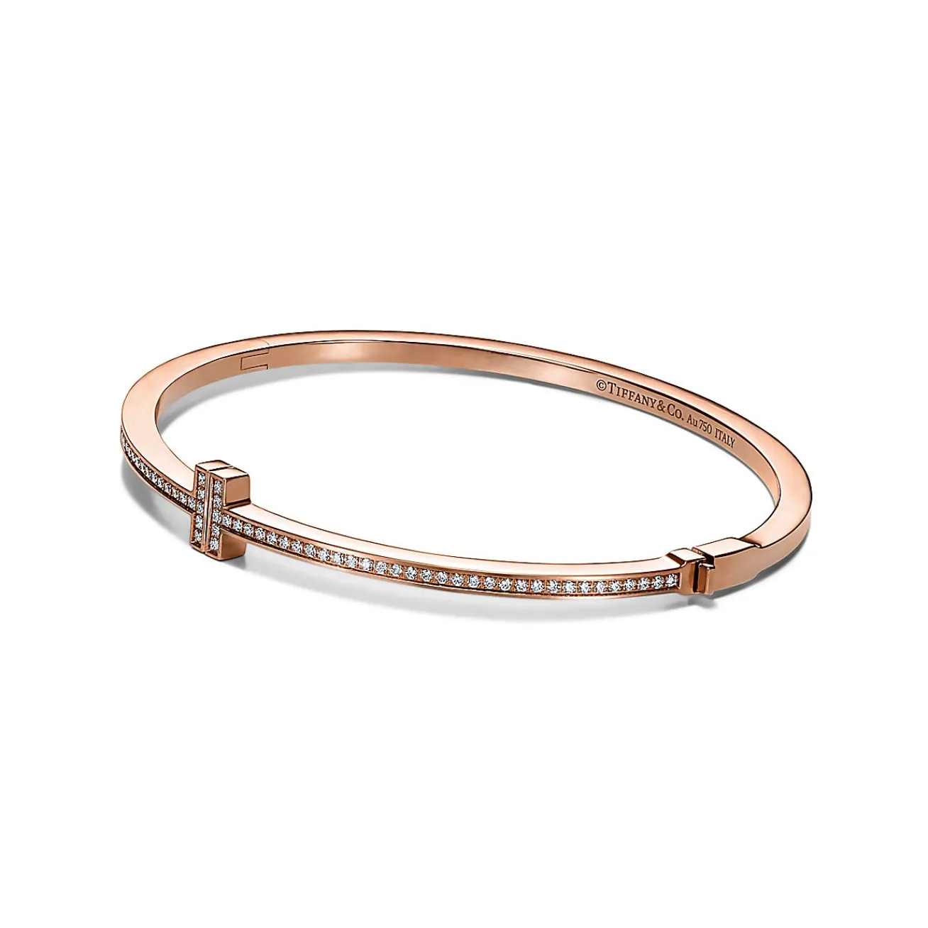 Tiffany & Co. Tiffany T diamond hinged wire bangle in 18k rose gold, medium. | ^ Bracelets|Rose Gold Jewelry