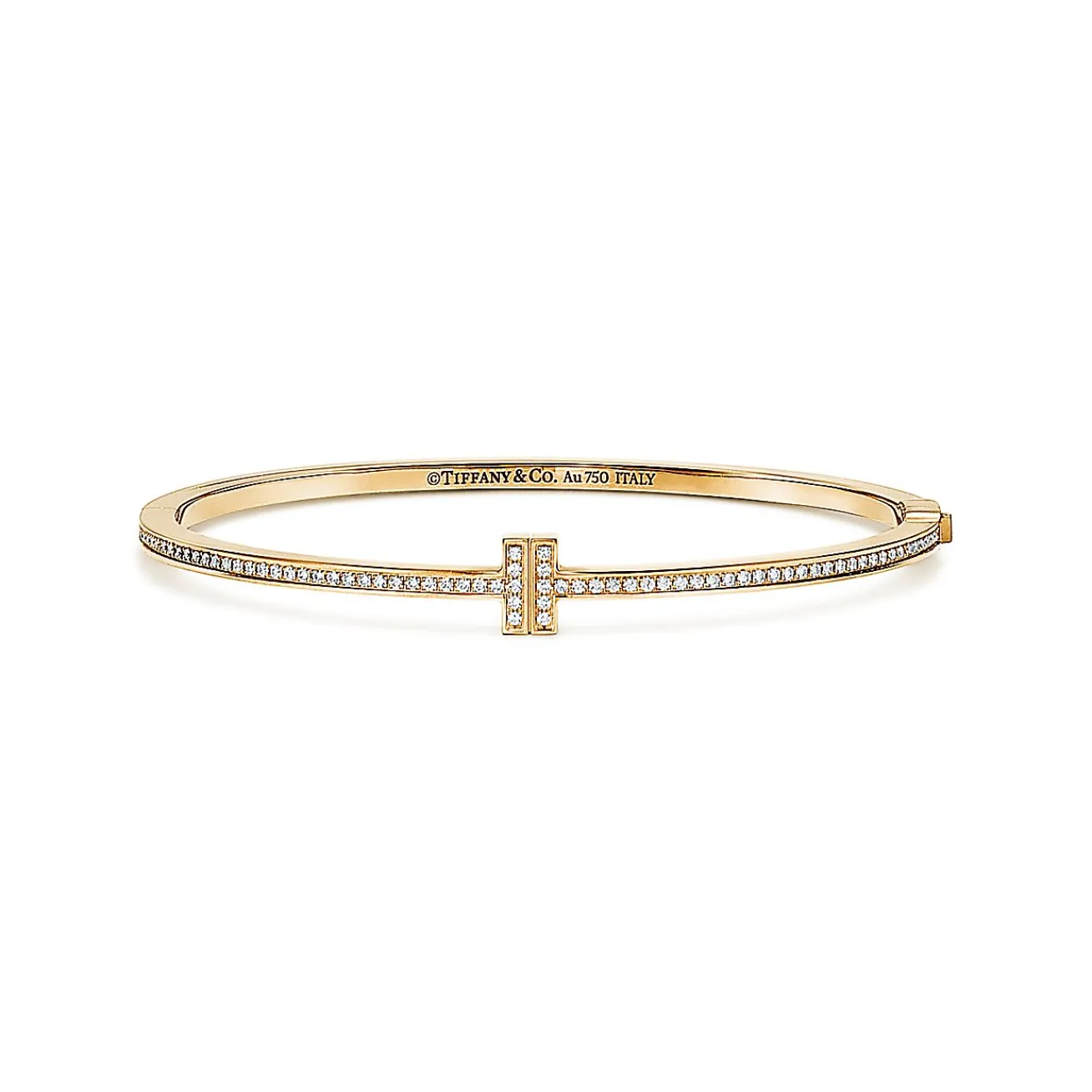 Tiffany & Co. Tiffany T diamond hinged wire bangle in 18k gold, medium. | ^ Bracelets|Gold Jewelry