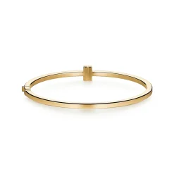 Tiffany & Co. Tiffany T diamond hinged wire bangle in 18k gold, medium. | ^ Bracelets|Gold Jewelry