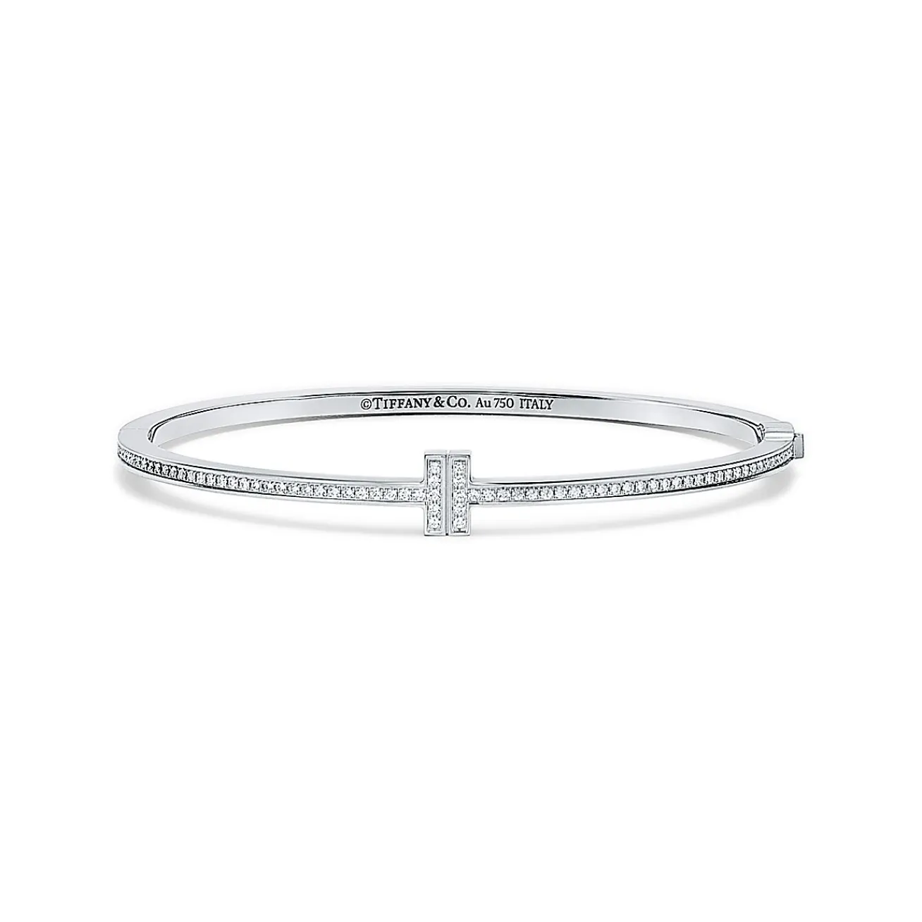Tiffany & Co. Tiffany T diamond hinged wire bangle in 18k white gold, medium. | ^ Bracelets|Diamond Jewelry