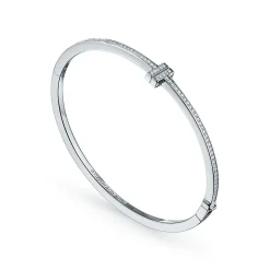 Tiffany & Co. Tiffany T diamond hinged wire bangle in 18k white gold, medium. | ^ Bracelets|Diamond Jewelry