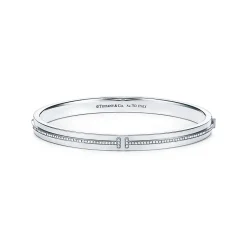 Tiffany & Co. Tiffany T diamond hinged bangle in 18k white gold, medium. | ^ Bracelets|Diamond Jewelry