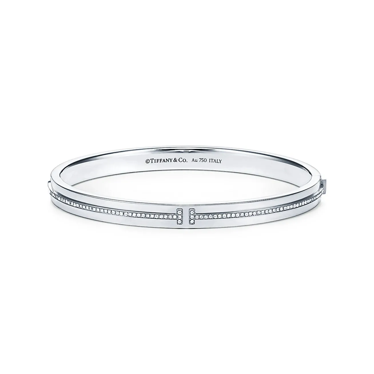 Tiffany & Co. Tiffany T diamond hinged bangle in 18k white gold, medium. | ^ Bracelets|Diamond Jewelry