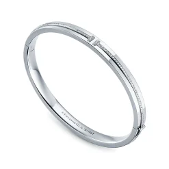 Tiffany & Co. Tiffany T diamond hinged bangle in 18k white gold, medium. | ^ Bracelets|Diamond Jewelry