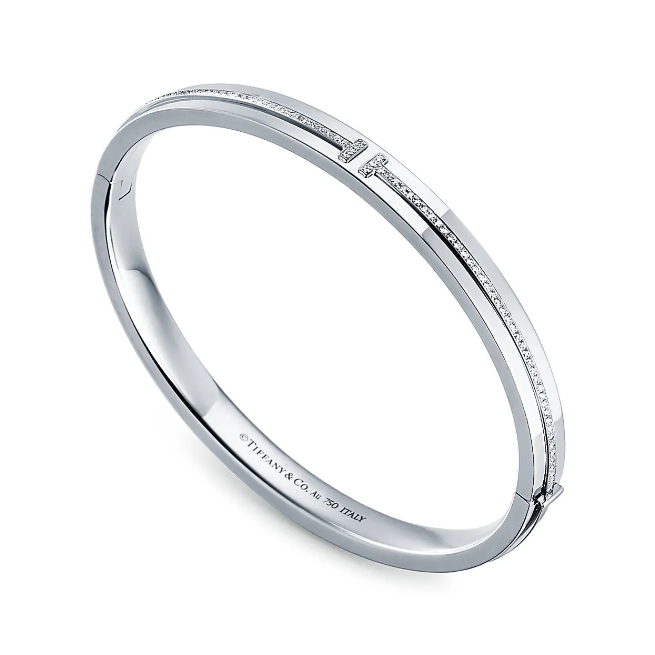 Tiffany & Co. Tiffany T diamond hinged bangle in 18k white gold, medium. | ^ Bracelets|Diamond Jewelry