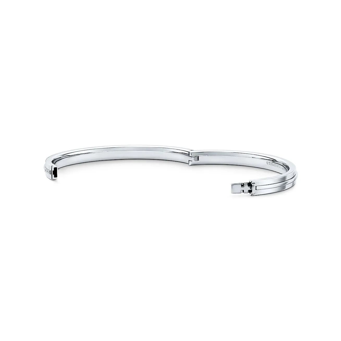 Tiffany & Co. Tiffany T diamond hinged bangle in 18k white gold, medium. | ^ Bracelets|Diamond Jewelry