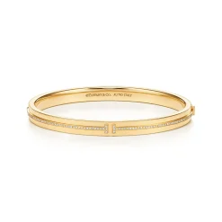 Tiffany & Co. Tiffany T diamond hinged bangle in 18k gold, medium. | ^ Bracelets|Gold Jewelry