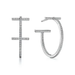 Tiffany & Co. Tiffany T diamond hoop earrings in 18k white gold, medium. | ^ Earrings|Hoop Earrings