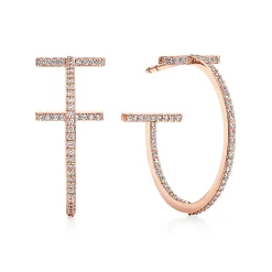 Tiffany & Co. Tiffany T diamond hoop earrings in 18k rose gold, medium. | ^ Earrings|Hoop Earrings
