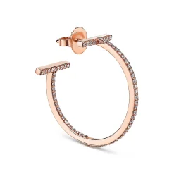 Tiffany & Co. Tiffany T diamond hoop earrings in 18k rose gold, medium. | ^ Earrings|Hoop Earrings