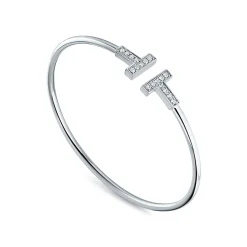 Tiffany & Co. Tiffany T diamond wire bracelet in 18k white gold, medium. | ^ Bracelets|Men's Jewelry