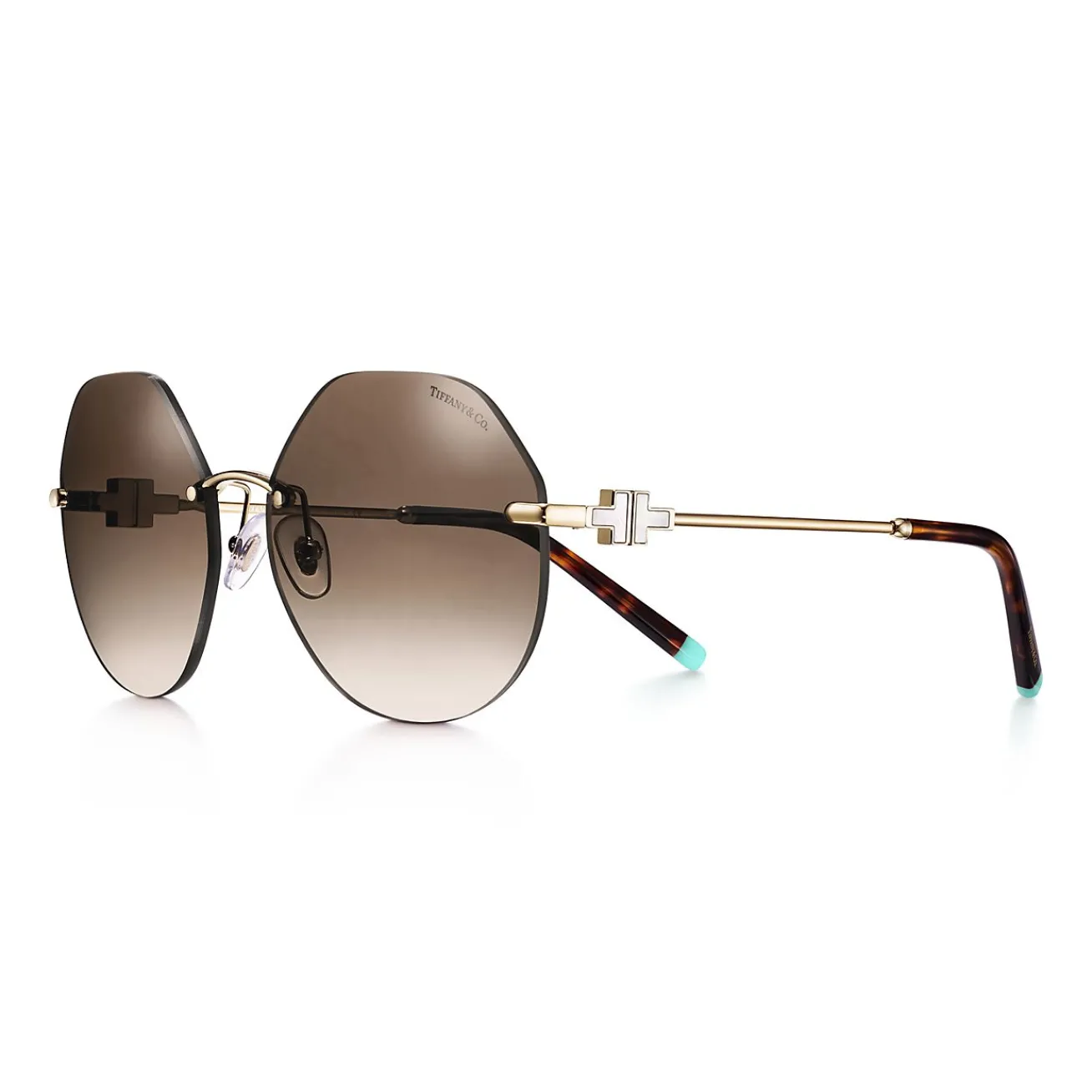 Tiffany & Co. Tiffany T Hexagonal Sunglasses in Pale Gold-colored Metal with Mother-of-pearl | ^ Tiffany T|Sunglasses