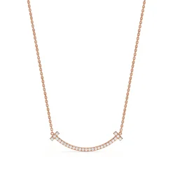 Tiffany & Co. Tiffany T medium smile pendant in 18k rose gold with diamonds. | ^ Necklaces & Pendants|Rose Gold Jewelry